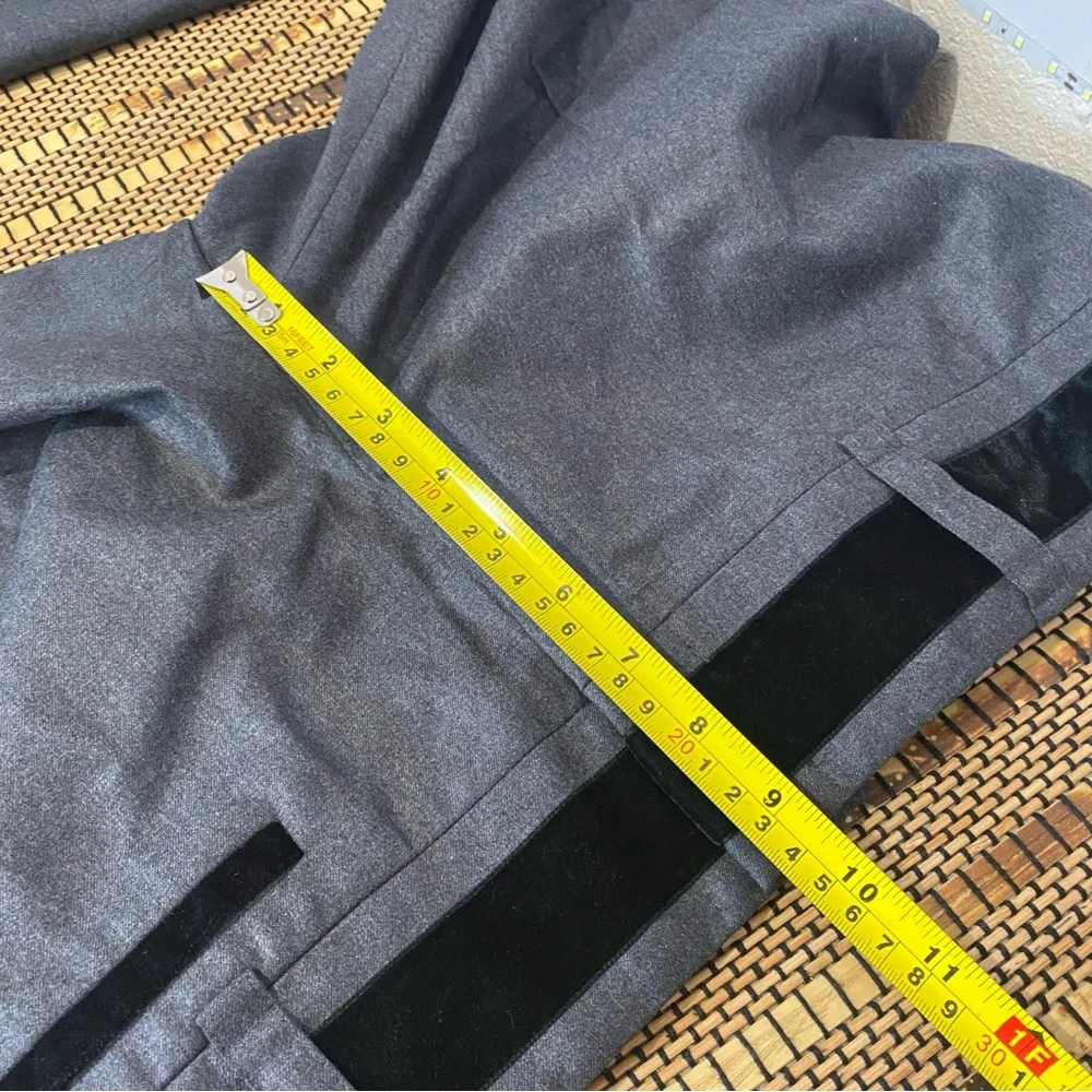 CELINE Gray Wool Trousers‎ Velvet Trim Tailored Pants 44 (US 12) Made in France